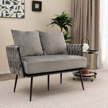 Loveseat Sofa, Upholstered 2 Seat Sofa Couch With Dutch Velvet, Woven Back And Arms, 2 Pillows, Removable Padded Cushion, 5 Solid Metal Legs, For Living Room Apartment Reception Room (Gray) - Grey - View 9