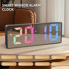 Jam Digital LED Modern Ukuran Besar dengan Tampilan Tanggal dan Suhu - Bingkai Putih dengan Dial Cermin Hitam, Mode 12/24 Jam, Fungsi Tunda, Bertenaga Baterai/DC (Baterai AAA Tidak Termasuk) - Jam Samping Tempat Tidur, Cocok untuk Kantor - Radio Jam Alarm Digital - 1PC - View 2