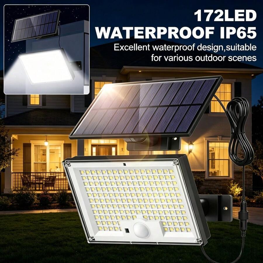 Detachable Solar Powered Motion Sensor Security Light, Rechargeable Outdoor Wall Lamp For Garage, Yard, Patio, Home Exterior Lighting - 1PC - 查看 1
