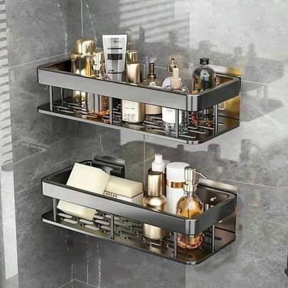 No Drill Bathroom Storage Rack, Thickened Plastic Wall Mounted Organizer For Bathroom