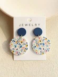 1 Pair Women's Spring/Summer Small Daisy, Blue Flower, Pink Flower Floral Print Ceramic Texture Elegant Cute Round Acrylic Earrings - Nhiều màu - Xem 11