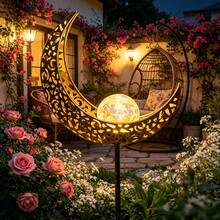 1Pack Solar Moon Lawn Light, Stake Spotlight Polished Metal For Garden Path & Courtyard Decor - Solar Moon - View 6