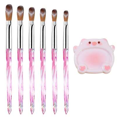 Bộ cọ vẽ móng 7 món, 6 cọ màu hồng + 1 bảng màu hình heo, bộ bút vẽ móng nghệ thuật Aurora màu hồng với cán đính đá, bút khắc pha lê, bút vẽ móng gel UV cán dài, sản phẩm mới về