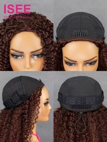 ISEE Hair Wear Go 半头假发，蓬松卷曲，弹性贴合，三合一半头假发，抽绳设计，红棕色，无缝设计，适合新手，挑染，180% 密度，14-16 英寸波波头，18-28 英寸常规长度，未经加工的处女发 - S33 - 查看 6