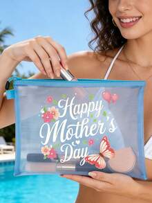 "Happy Mother's Day" Floral Butterfly Floralprint Mesh Makeupbag Portable Waterproof Makeup Storage Bag Gift For Mom, Butterfly And Floral Cosmetic Bag, Travelmakeupbag, Cutecosmeticpouch, Large-Capacity Travel Organizer, A Perfect Gift For Mom, Teacher. Giftforher Portable Toiletry Bag - Multicolor - View 4