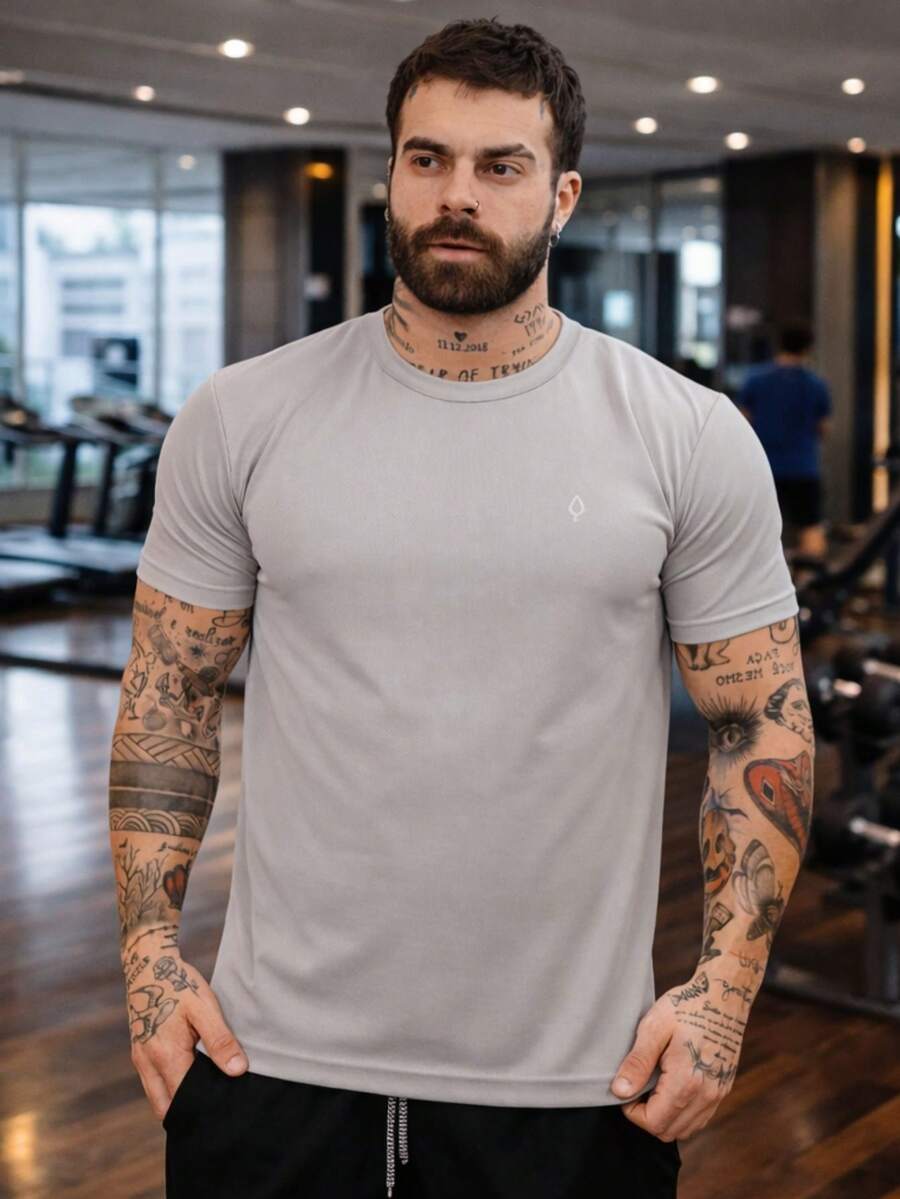 Men's Dry Short Sleeve Gym Training T-Shirt - Light Grey - View 1