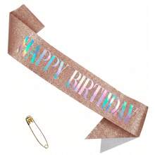 生日女王闪亮绶带,玫瑰金箔字母生日肩带,完美适用于18岁、21岁、30岁生日派对装饰和拍照区 - 查看 16