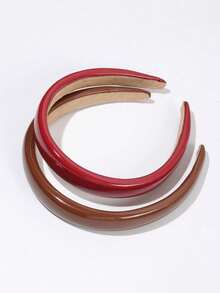 2pcs Glossy Leather Headbands, High-End Elegant Hairband, Non-Slip Wide Hair Hoop For Women, Suitable For Washing Face, Makeup, Casual, Outdoor, Party, Holiday, Ideal Gift For Valentine's Day, Thanksgiving, Mother's Day - 2pcs Red + Coffee - View 10