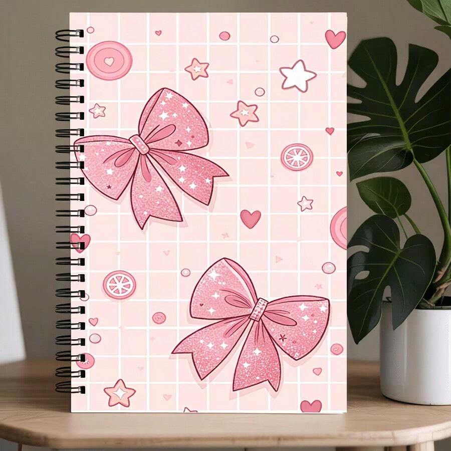 Spiral Notebook With Bow-Adorned Cover - Compact Short Binding Horizontal Ruled Pages - Elegant Journal Diary For, Teachers, Students - Ideal Gift For School, Office Use, Note-Taking - F - View 1