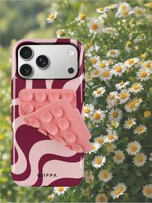 GIIPPA 一套不规则波浪纹手机壳+粉色吸盘，适用于 17 Pro Max、16 Pro Max、15 Pro Max、14 Pro Max，韩版时尚趣味手机壳，兼容 11/12/13/14/15/16 Pro Max Plus，优雅设计男女皆宜，是圣诞节、情人节、复活节、婚礼季和生日送给女友的理想礼物 - 酒紅色 - 查看 9