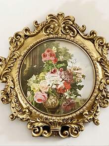 4x4 Zoll Vintage runder Goldrahmen, zarter Harzblumenmusterrahmen mit hochauflösendem Glas. Kompakter Retro-Stil Rahmen, geeignet für Tisch- oder Wandmontage. Exquisiter vintage Dekorationsrahmen, perfekte Wahl für die Heimdekoration. - Mehrere Stile - Übersicht 9