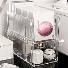 2pcs/1pc Large Capacity Transparent Cosmetic Storage Box, With Removable Dividers Makeup Organizer, Divided Plastic Makeup Storage Box, Suitable For Masks, Lipsticks, Perfumes, Durable Bathroom Countertop Storage Box, Daily Use - A [The Baffle Is Removable] - View 7