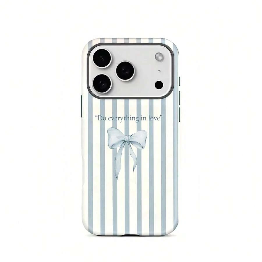 Funda para Teléfono - Diseño Elegante con Patrón de Rayas y Lazo, una Funda Brillante 2 en 1 que es Resistente y de Doble Capa para Mayor Durabilidad y Protección contra Caídas, Compatible con iPhone 17, 16, 15, 14, 13, 12, 11, 8, 7, X, XS, XR, Plus, Air, Pro, Max - Color mixto 1 - Ver 1