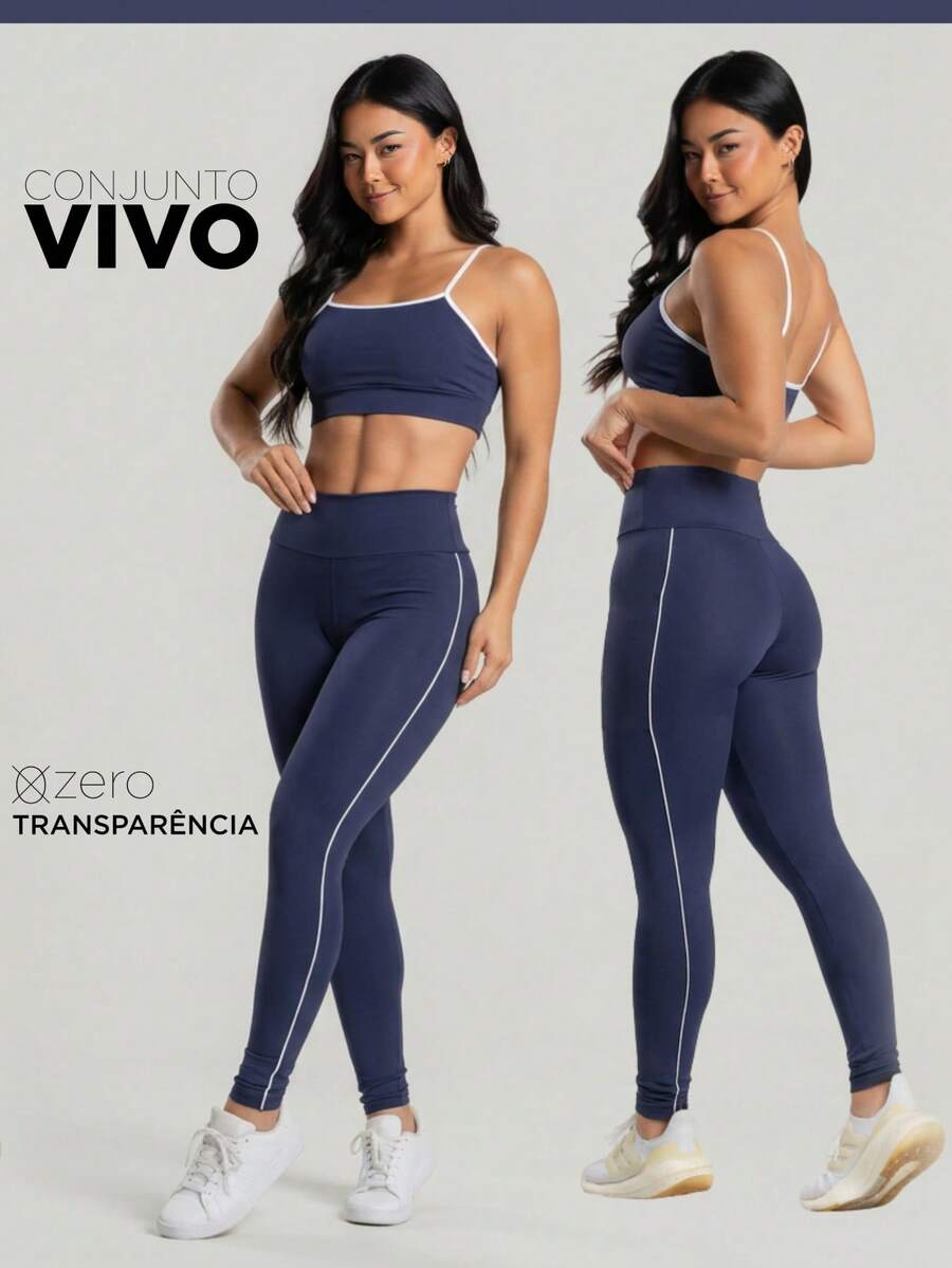Fitness Pants Set With Pockets + Tank Top - Zero Transparency - Navy Blue - View 1