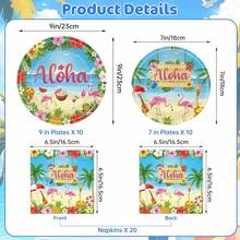 Juego de 40 piezas de decoraciones de fiesta Aloha, platos y servilletas hawaianos, platos de papel de postre tropicales Luau, servilletas de flamenco, vajilla desechable para decoración de - 1 - Ver 4