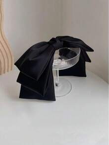 1 pieza Clip para el cabello de 3 capas de satén con lazo grande, Pinzas para el cabello - Negro - Ver 3