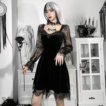 Gothic Off-Shoulder Dress With Lace-Up Eyelet - Black - View 4