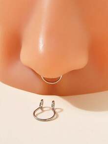 2pcs/Set Minimalist Nose Cuff Stainless Steel Popular Piercing Body Jewelry Gift For Women & Men, Stainless Steel Jewelry - 銀色 - 查看 1