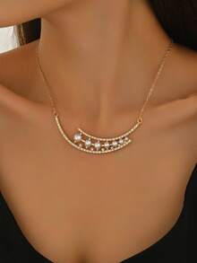 1 Pair Women's French Luxury Style Arc-Shaped Faux Pearl Necklace, Double-Layer Rhinestone Smile Clavicle Chain, Versatile For Dates, Formal Events, Weddings - Golden Yellow+White - View 5
