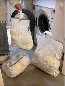 1pc White Laundry Wash Bag With Handle And Honeycomb Mesh,Large Capacity Mesh Laundry Bags,Thick Fine Mesh Washing Machine Bag Suitable For Bra, Delicates,Sweater,Hosiery, Lingerie,Laundry Basket Christmas For Holiday Gift Giving - Multicolor - View 3