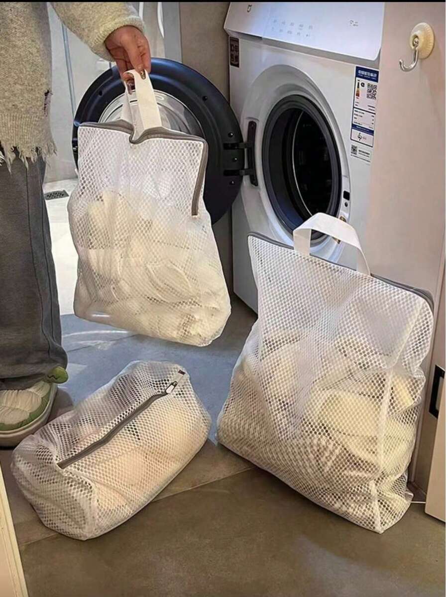 1pc White Laundry Wash Bag With Handle And Honeycomb Mesh,Large Capacity Mesh Laundry Bags,Thick Fine Mesh Washing Machine Bag Suitable For Bra, Delicates,Sweater,Hosiery, Lingerie,Laundry Basket Christmas For Holiday Gift Giving - Multicolor - View 1