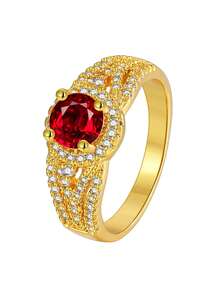 Women's Gold-Plated Twisted Pave Ring, Round Red Zirconia With White Zirconia Fully Paved, Elegant Micro-Inlaid Craftsmanship, Suitable For Daily Commute And Workplace Attire, An Ideal Gift For Fashion Enthusiasts - Gold - View 6
