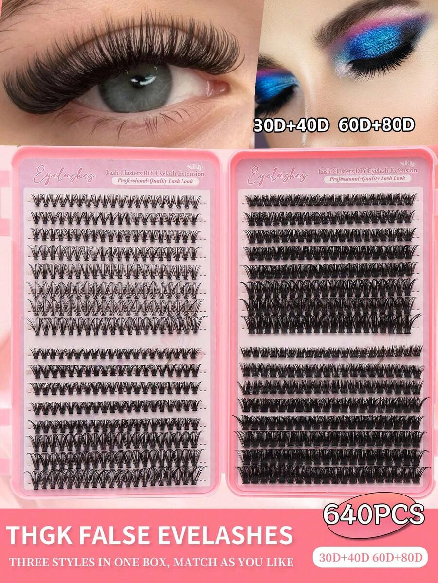 640/624/608/590/384/320pcs D-Curl Mixed 30D 40D 50D 60D 8-16mm Soft & Lightweight Reusable Eyelash Extension Kit, Suitable For Beginners - D - View 1