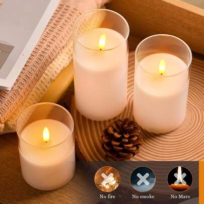 3 chiếc nến LED không lửa, ánh sáng ấm áp dịu nhẹ, thích hợp cho bàn tiệc cưới, các dịp lễ, cầu hôn, Giáng sinh, Lễ Tạ ơn và trang trí nhà cửa.