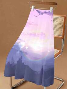 Long Skirt Purple Gradient Sky With Bird And Mountain Print For Casual Wear - 白色 - 查看 3
