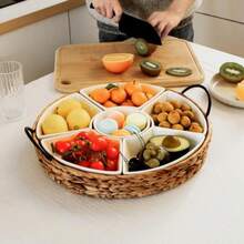 Serving Tray And Serving Dishes 7-Set Gold Platters For Parties 15.5 X 15.5 Inches Divided Serving Trays Platters Portable Handle Gold - View 3