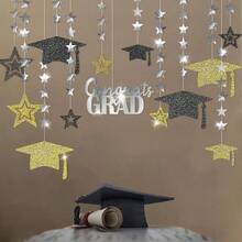 1 Set de decoración de gorra de graduación con estrellas, decoración de bola de graduación con adornos colgantes de papel, decoraciones colgantes para mesa de fiesta de graduación, telón de fondo para fotos de graduación, decoraciones colgantes para ceremonia de graduación, decoraciones para evento de regreso a clases, decoraciones para ambiente de graduación - Ver 5