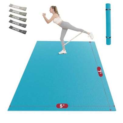 Extra Large Exercise Mat - 7'x5'x8mm 1/3 Inch Shoes-Friendly Non-Slip Ultra Durable High Density Thick Workout Mats For Home Gym Flooring Cardio Yoga Mats For Fitness