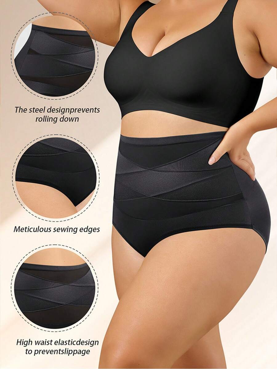 Plus Size Women's High Waist Seamless Body Shaping Pants, Anti Rolling, Hip Lifting, Waist Tight, Flat Belly Spring Sports - Black - View 1