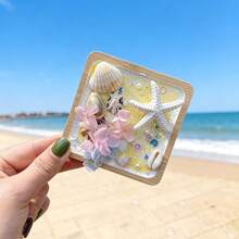 Imán de refrigerador de estrella de mar hecho a mano de verano, concha giratoria, artesanía de concha con textura y pintura a mano, imán de refrigerador de recuerdo de playa y mar, regalo artesanal - Estrella de mar giratoria rosa - Ver 11