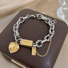 Punk Chunky Golden Color Thick Chain Stainless Steel Bracelets Fashion Design Heart Love Pendant Wrist JewelryNew Year's Gifts Valentine's Day Gifts - 銀色 - 查看 8