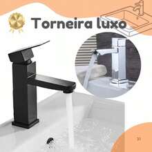 Torneira banheiro Moderna Metal Inox Lavabo  1/2 Cromada Preta Luxo/Torneira Lavabo Preta Prata Luxo Metal shoyyiI - Preto - Visão 1