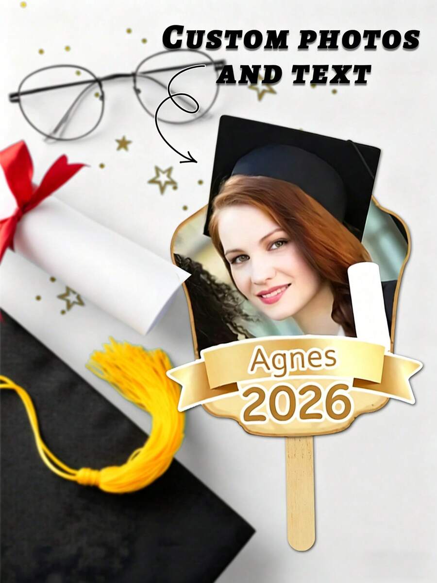 1pc Personalized Wooden Graduation Hand Fan,Custom Photo And Text Graduation Hand Fan, Personalized Class Of 2026 Handheld Sign, Graduation Party Photo Booth Prop,A Unique Keepsake For The Graduate - Multicolor - View 1