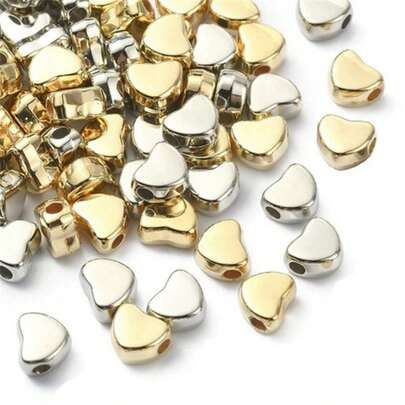100-200Pcs/Pack Acrylic Heart Beads Golden Silvery Color Loose Spacer Beads For Jewelry Making DIY Bracelet Necklace Handcrafting Supplies