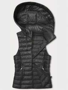 Quilted hooded vest, Vest with a detachable hood, Fitted cut, Zipper closure, 2 pockets, Lightly padded with synthetic down, Hip-length, casual, Spring/Autumn - 深灰色 - 查看 3