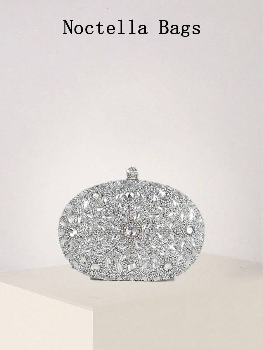 REMANLAND Luxury Women's Sparkling Crystal-Embellished Mini Box Clutch Bag, Glamorous Rhinestone Evening Handbag Suitable For Formal Events, Party, Wedding - With Detachable Chain, Tready Party Bags,Perfect For Party, Wedding, Prom, Dinner/Banquet, Essential Wedding Items,Perfectly Matching With Graduation Dress, Prom Dresses, Glamorous Rhinestone Bag, Perfectly Matching With Prom Dresses For Women, Prom Accessories,Sequin Dress Women,Sparkly Dress,Elegant Dresses For Women, Elegant Prom Bag, Perfectly Matching With Bridal Party, Best Choice Elegant Bag For Bridal Shower, Clutch Bag For Wedding - Bạc - Xem 1