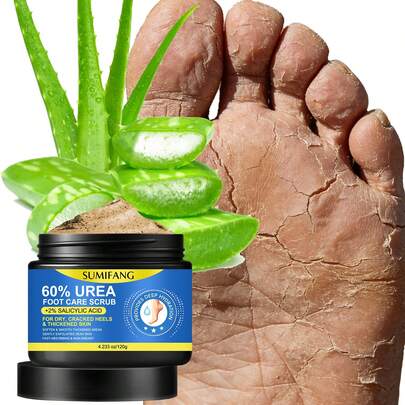 SUMIFANG 60% Urea Foot Scrub Cream With 2% Salicylic Acid, Deep Moisturizing Foot Care Exfoliator For Cracked Heels And Calluses, Fast Absorbing Non-Greasy Foot Scrub Suitable For Men And Women, 4.23oz/120g