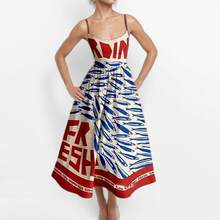 2026 Spring New Women's Clothing, Cross-Border European And American Dress, Sexy Waist-Cinching Pleated Solid Color Large Hem Strap Dress - 紅色字母 - 查看 12
