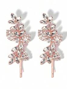 1/2个装奢华水晶花叶发夹，新娘婚礼盘发侧边发夹，复古法式优雅发饰 - 彩色 - 查看 14