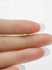 IN Z 1pc Mini/Small 3-Stone Diamond Flat Back Threaded Stud Earrings, 925 Sterling Silver CZ Stud Earrings, Suitable For Daily Wear For Men And Women (1 Piece) - Multicolor - View 3