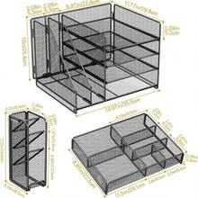 Desk Organiser With File Holder, 5 - Tier Paper Organiser With Pen Holders, Mesh Desk File Organiser With Magazine HolderUpgraded - Black - View 3
