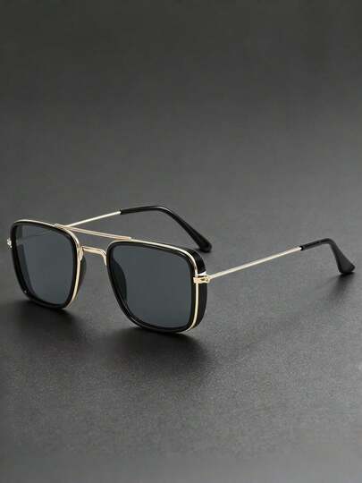 1 Pair New Fashion Classic Aviator Frame Double Bridge Unisex Glasses, Suitable For Vacation, Beach, Driving, Daily Commute, Party