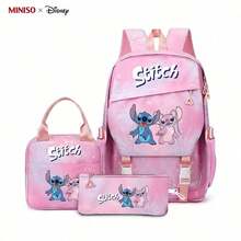 Miniso Disney Lilo & Stitch 3-In-1 Student Backpack Set, Including Backpack + Insulated Lunch Bag + Pencil Case, Perfect Back-To-School Gift - Pink - View 8