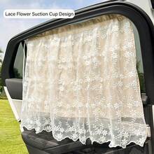 1PC Lace Double-Layer Track-Type Car Sunshade Curtain With Suction Cup Mounting, Privacy Car Curtain For Baby Side Window And Rear Sun Protection Curtain - Suction Cup Lace Double-layer Curtains - View 12