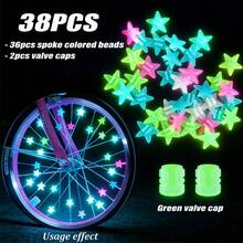 38pcs Bicycle Night Light Decoration Set, Includes 36 Glow-In-The-Dark Spoke Beads And 2 Valve Cap Covers, Practical Cycling Accessories For Night Riding - Multicolor - View 11