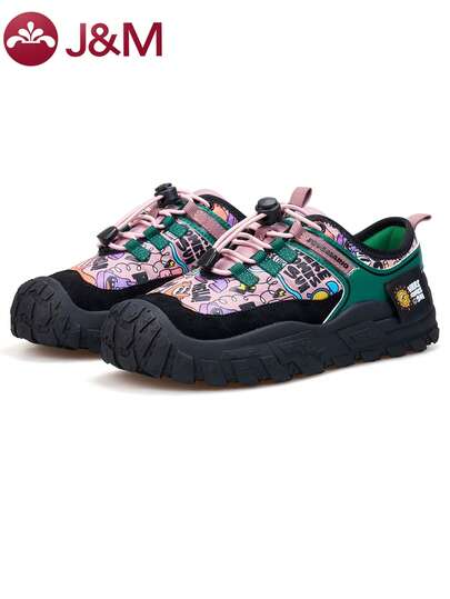 joy&mario J&M 女士卡通印花徒步鞋（1双装），防滑耐磨，快速系带厚底徒步运动鞋，适合户外徒步旅行和街头穿着